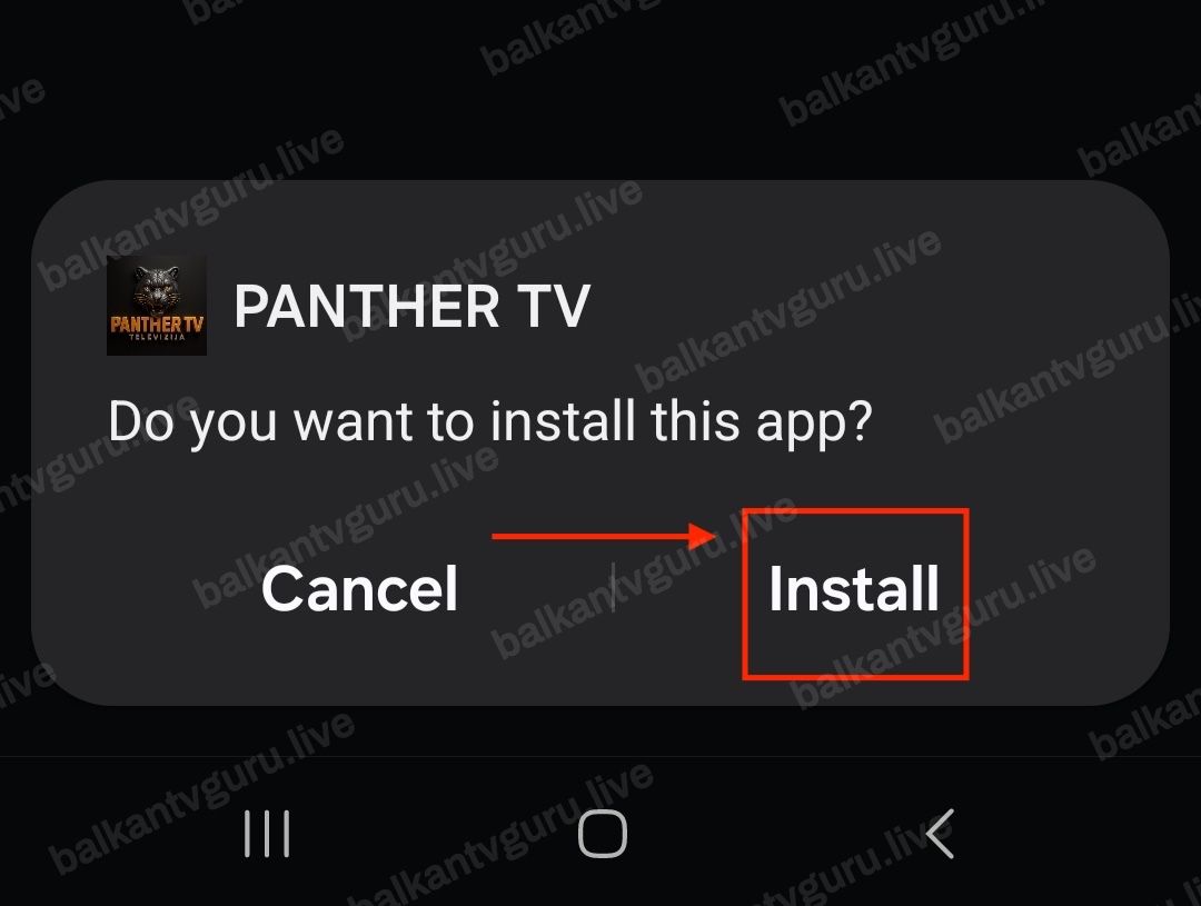 Prozor sa pitanjem da li instalirati aplikaciju i označenim dugmetom Install.