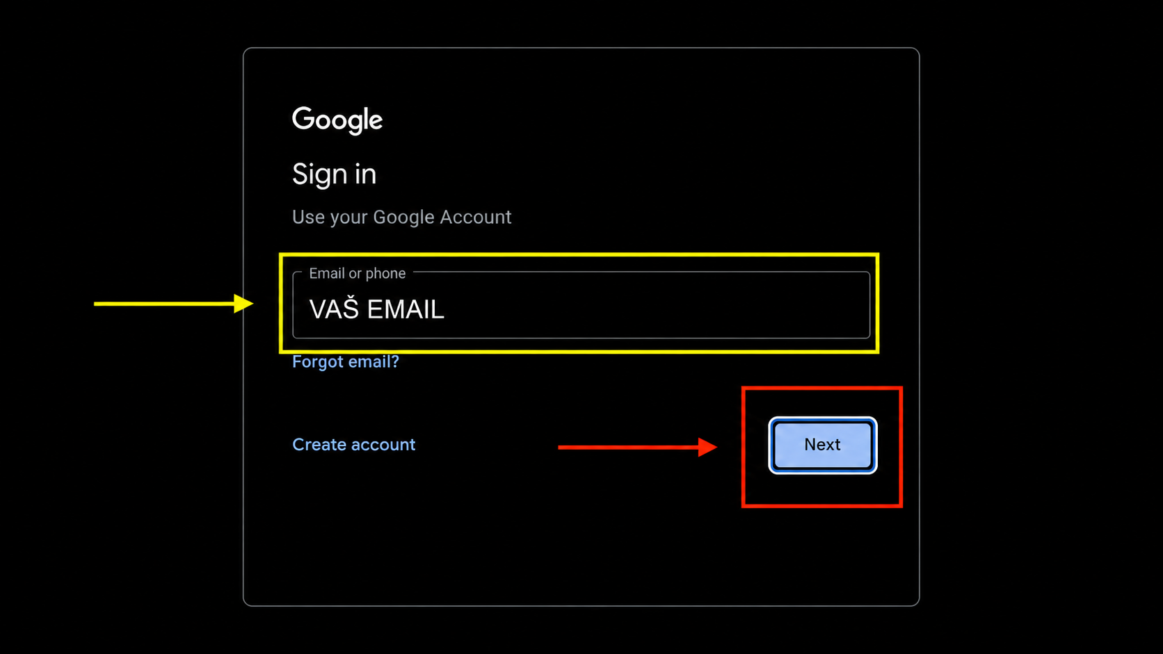 Polje za unos e-mail adrese na Google ekranu za prijavu.