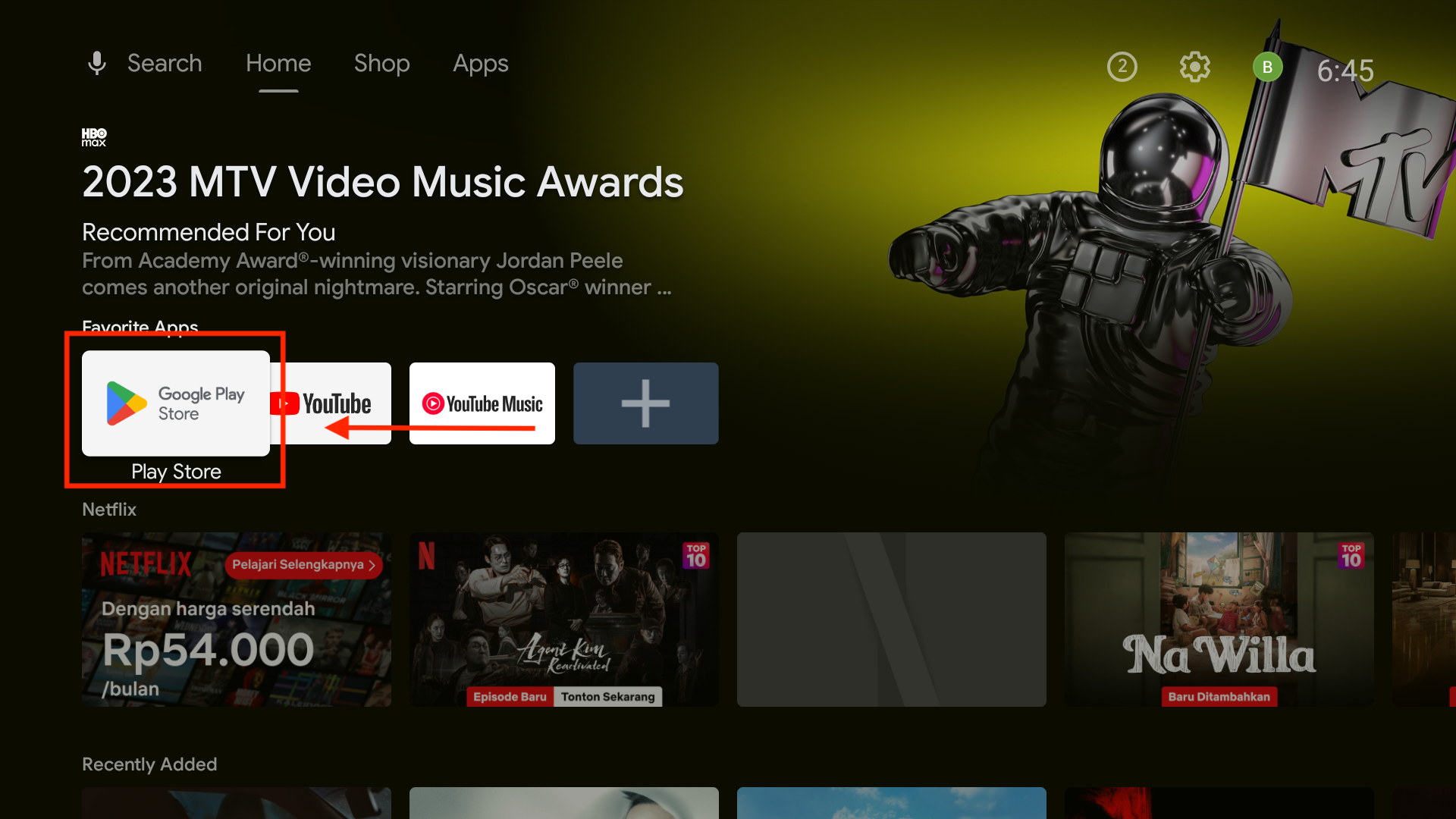 Početni ekran sa označenom aplikacijom Google Play prodavnice.