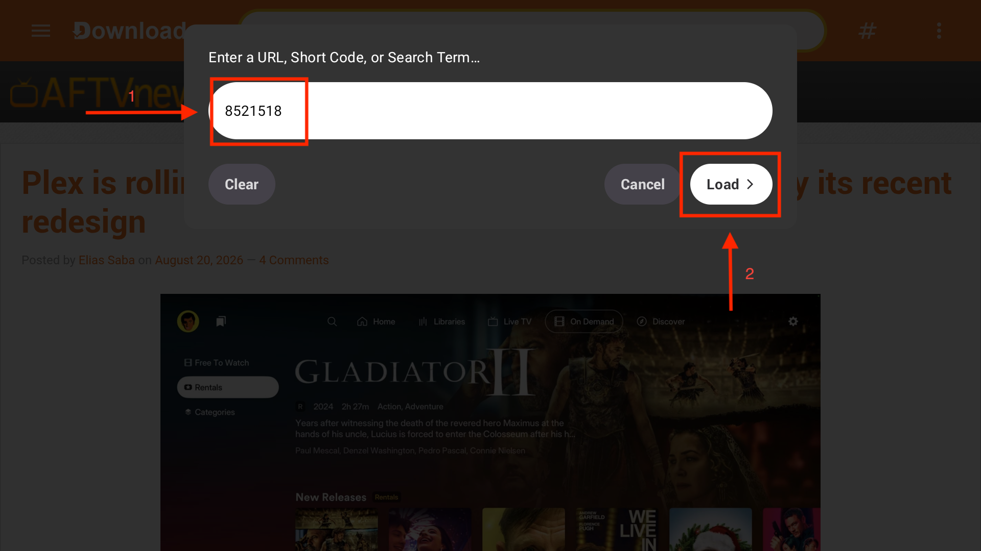 Polje Downloadera sa unesenim kodom i dugmetom Load.