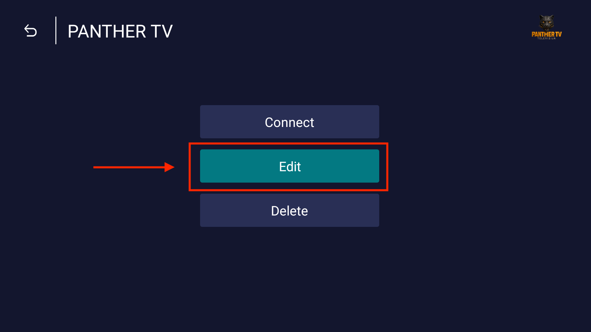 Meni liste sa opcijama Connect, Edit i Delete.
