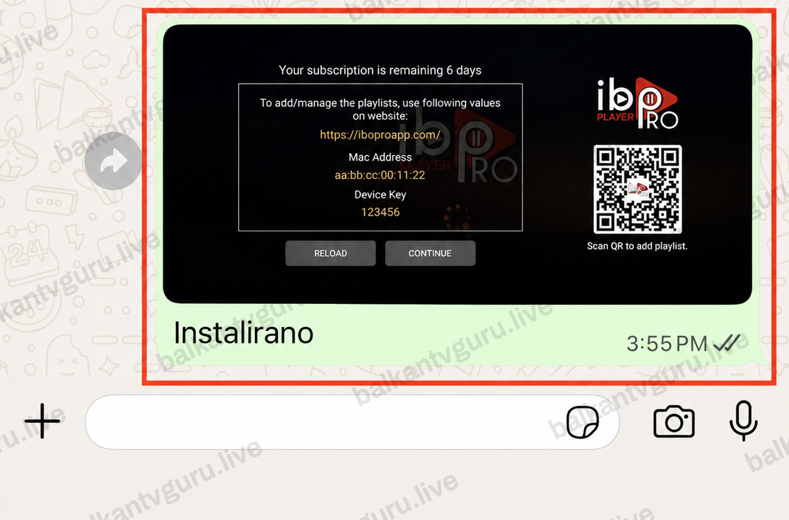 Prepiska na WhatsAppu u kojoj je poslana slika prvog ekrana aplikacije, uokvirena crvenim okvirom.