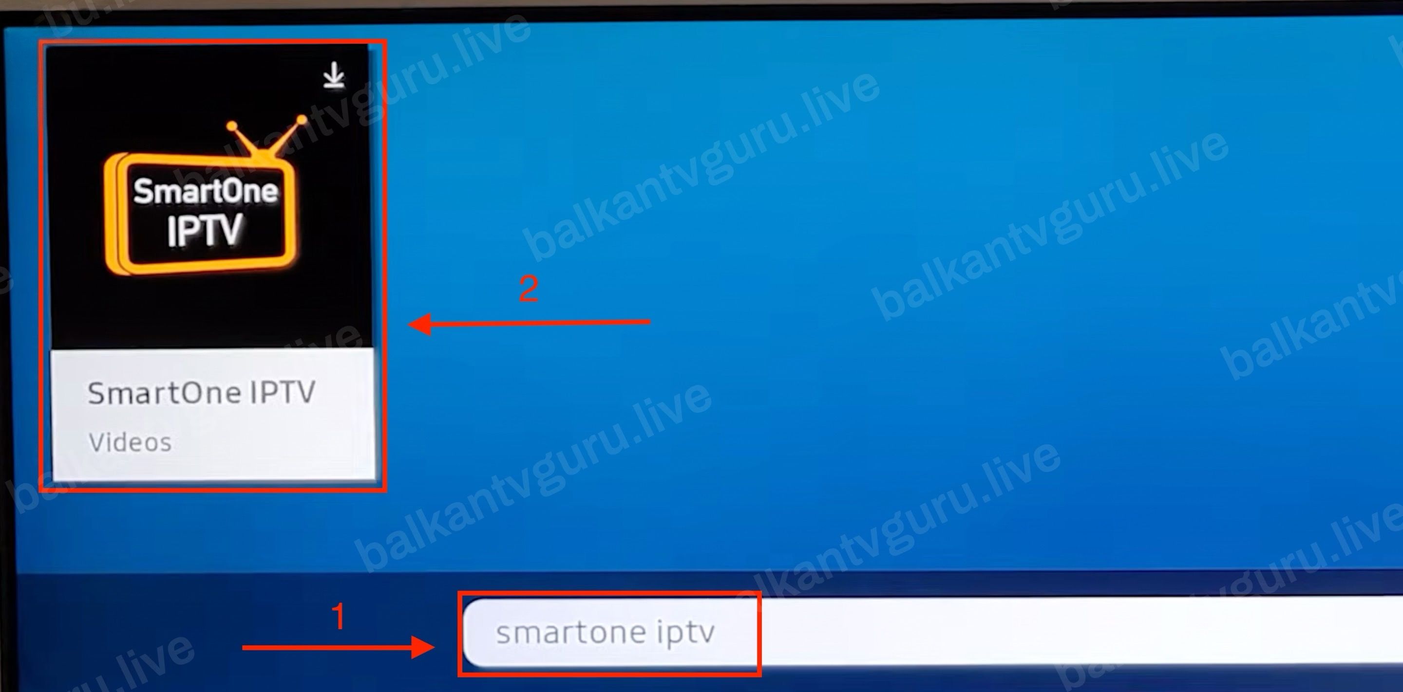 Rezultat pretrage u prodavnici: aplikacija SmartOne IPTV sa ikonicom za preuzimanje.