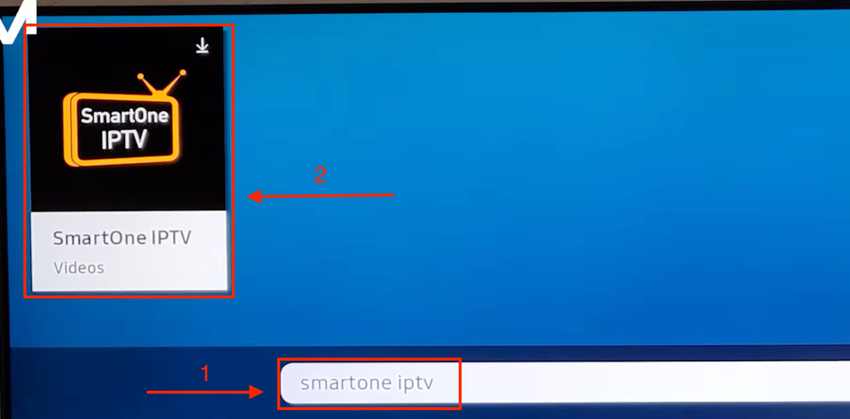 Rezultat pretrage u prodavnici: aplikacija SmartOne IPTV sa ikonicom za preuzimanje.